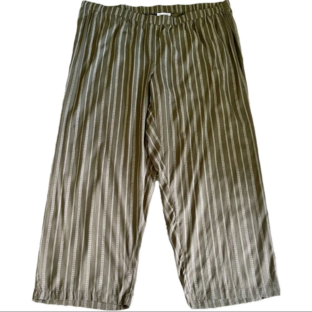 NWT Serengeti green cream striped rayon coastal high waist wide leg pants 3X